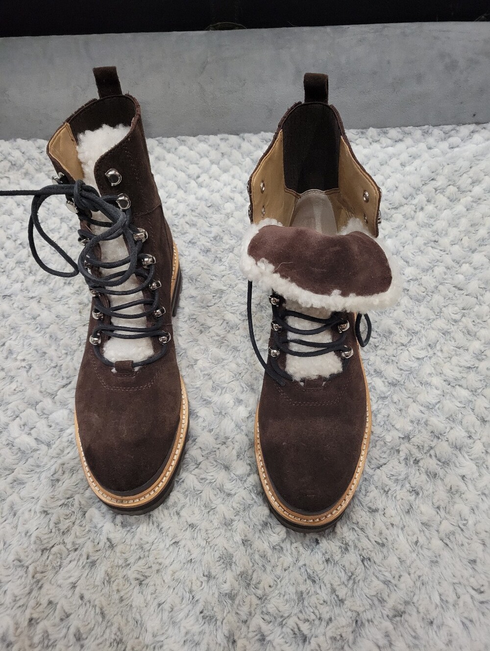 Marc Fisher Women's Brown Suede Shearling-Lined Lace-Up Boots